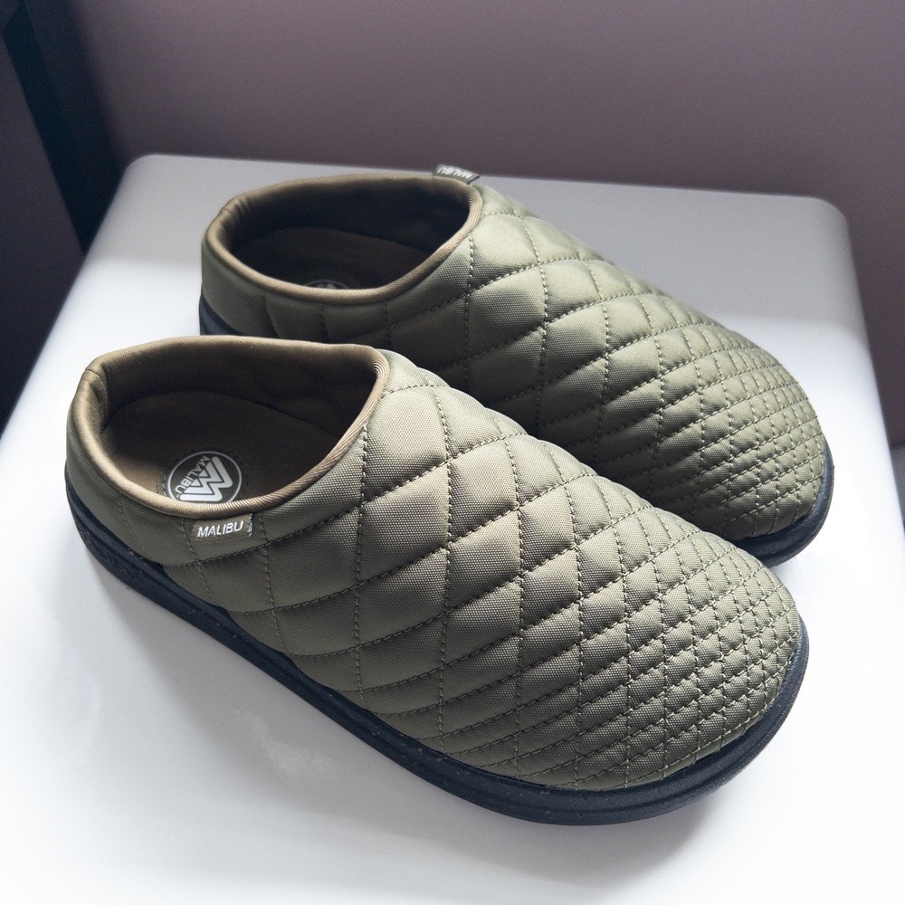 Malibu Quilted Slip-On Mules in Olive Green